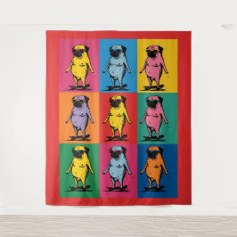 Tapiz Pugs Divertidos en Monopatines Cuadrícula de Arte 