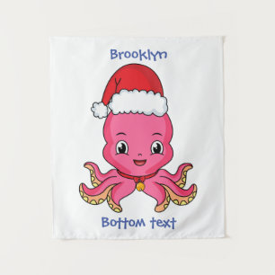 Tapiz Pulpo lindo y feliz con sombrero de Navidad dibujo