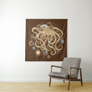 Tapiz Pulpo Steampunk Retro Fantasía Mecánica