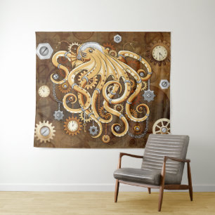 Tapiz Pulpo Steampunk Retro Fantasía Mecánica