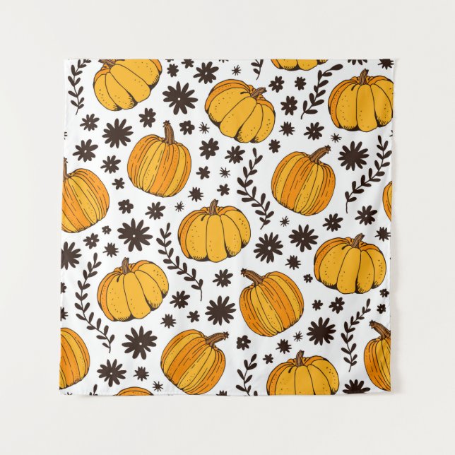 Tapiz Pumpkin color seamless pattern, hand drawn squash  (Anverso)
