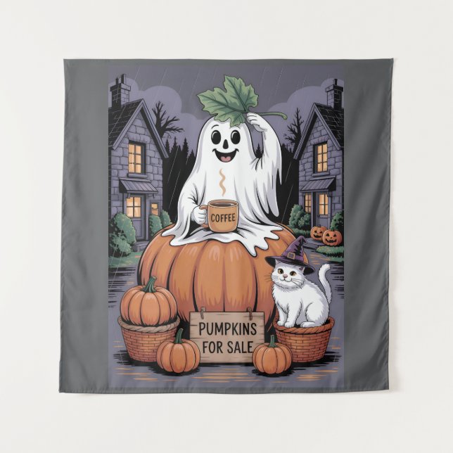 Tapiz Pumpkins For Sale & Caffeine Ghost & Cat V2 (Anverso)