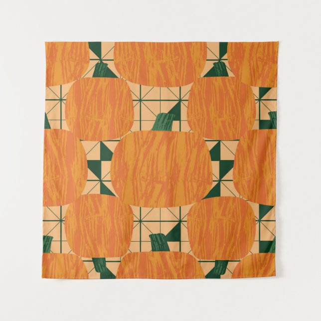 Tapiz Pumpkins on geometric triangle background seamless (Anverso)