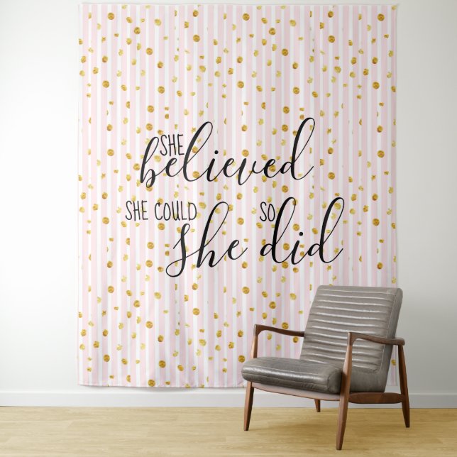 Tapiz Punto de banda dorada y rosa que creía que podía (In situ)