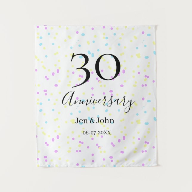 Tapiz Puntos azules rosas amarillos nombre 30 aniversari (Anverso)