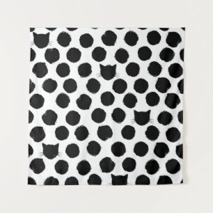 Tapiz Puntos de Polka con rostros de gato: Viñeta juguet