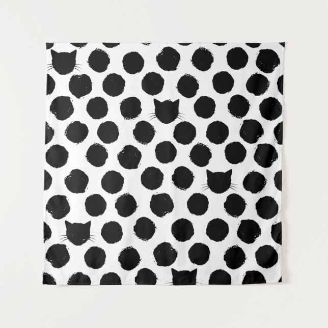 Tapiz Puntos de Polka con rostros de gato: Viñeta juguet (Anverso)