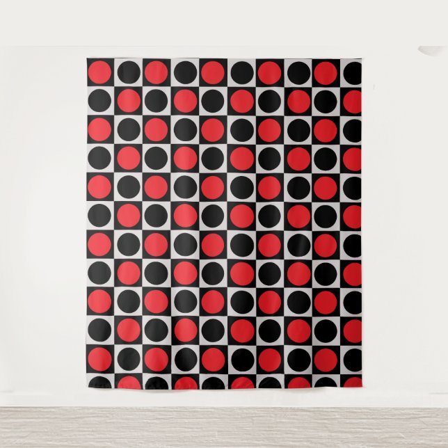Tapiz Puntos de Polka Geométrica Red Black Circle (Anverso)