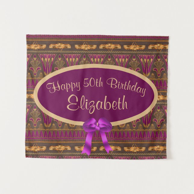 Tapiz Purple Gold Art Deco Imprimir 50 cumpleaños (Anverso (horizontal))