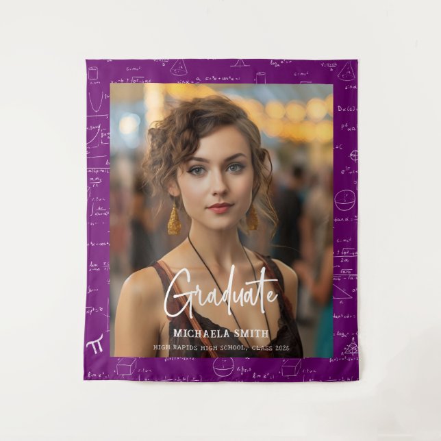 Tapiz Purple Math Handwritten Script Photo Graduation  (Anverso)