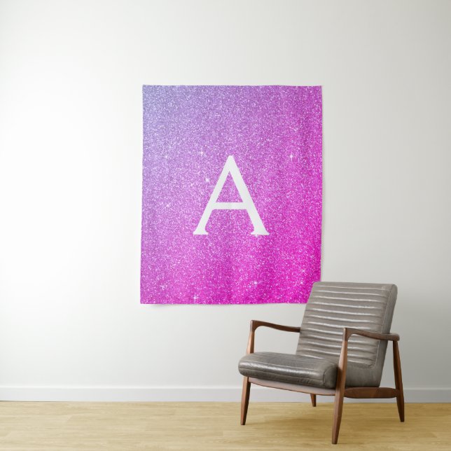 Tapiz Purpurina de espuma rosada morada Monograma (In situ)