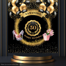 Tapiz Purpurina de Oro de los Globos Negros Fiesta de cu