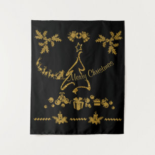 Tapiz Purpurina de oro Feliz Navidad, Santa Claus