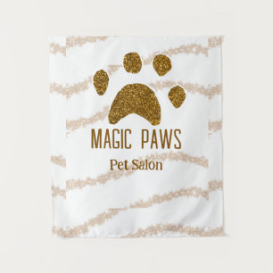 Tapiz Purpurina dorado paws mascota salon añadir nombre
