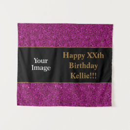 Tapiz Purpurina morado con foto de mensaje Cumpleaños