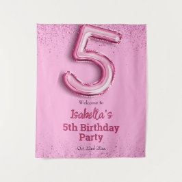 Tapiz Purpurina rosado lindo globo no.5 niñita 5 cumplea