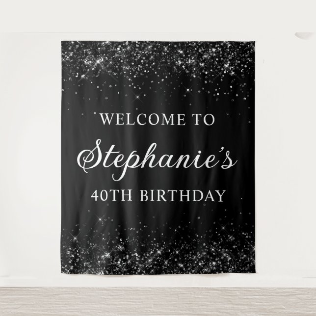 Tapiz Purpurinoso bienvenida negra a los 40 años (Anverso)