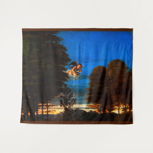 Tapiz Putto en cielo azul vierte una cascada de flores b (Anverso (horizontal))