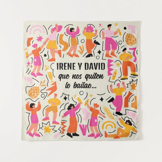 Tapiz Que nos quiten lo bailao Boda Festival Rosa Naranj (Anverso)