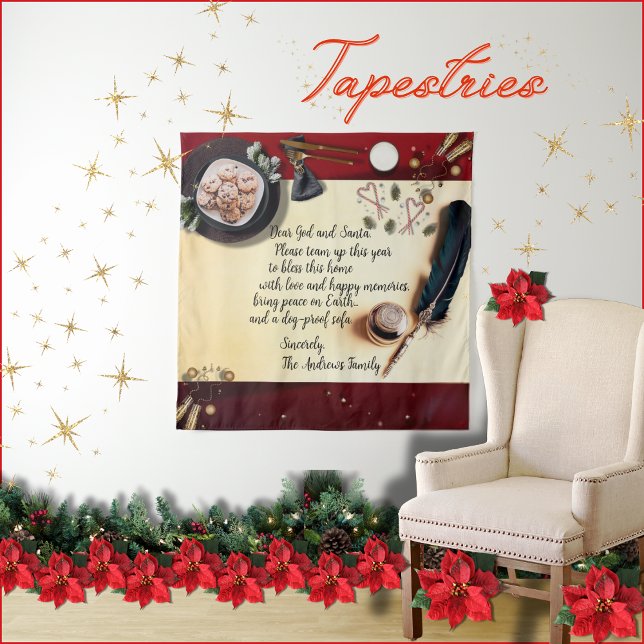 Tapiz Querido Dios y Santa Nota Navidades rojos Quill Pe (A beautiful, customizable  tapestry to make guests smile with the family's funny Christmas wish.)