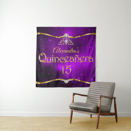 Tapiz Quinceañera Cumpleaños 15 Purpura Brillante Dorado