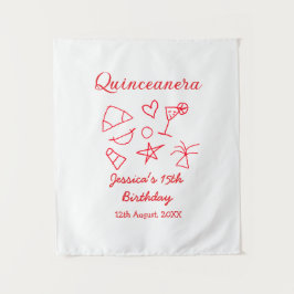 Tapiz Quinceañera cumpleaños 15 rojo fiesta de la playa 