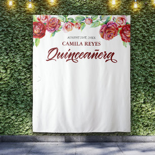 Tapiz Quinceañera Cumpleaños 15 Rosas Rojas Fondo para F