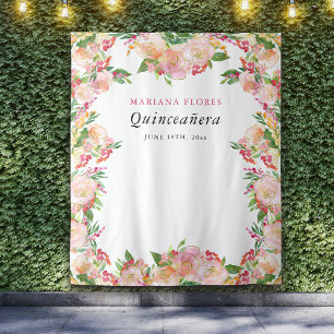 Tapiz Quinceañera Floral Chic Telón de Fondo para Cabina