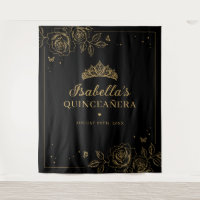 Quinceañera Floral Negro y Dorado