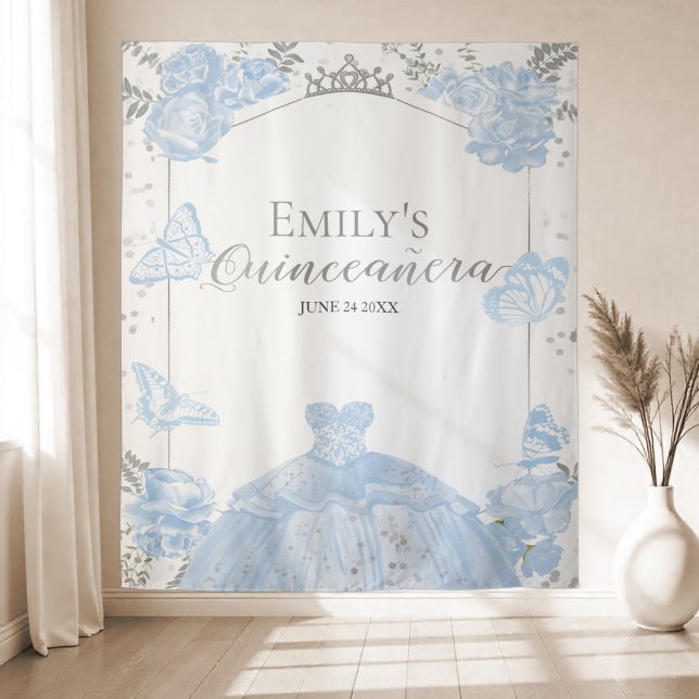 Tapiz Quinceanera Fondo Polvo Azul Vestido Mariposa (Subido por el creador)