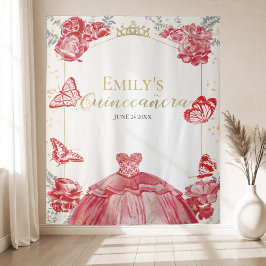 Tapiz Quinceanera Fondo Vestido Rojo Relieve metalizado 
