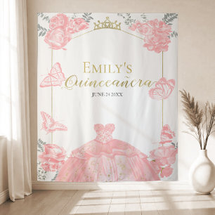 Tapiz Quinceanera Fondo Vestido Rosa Relieve metalizado 
