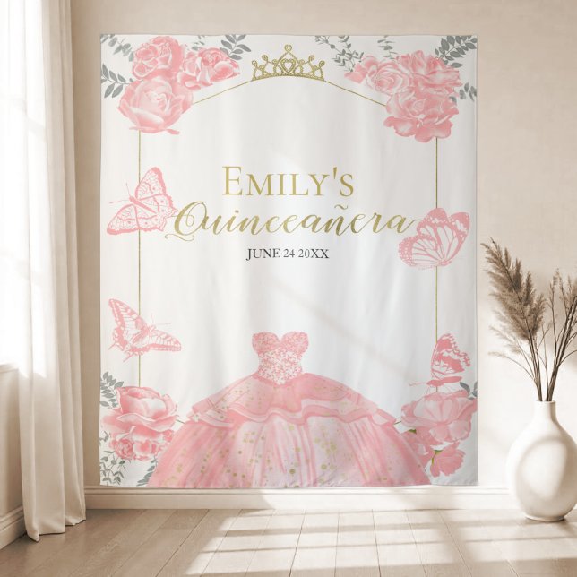 Tapiz Quinceanera Fondo Vestido Rosa Relieve metalizado  (Subido por el creador)