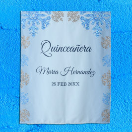 Tapiz Quinceañera Ice Blue Silver Snowflake