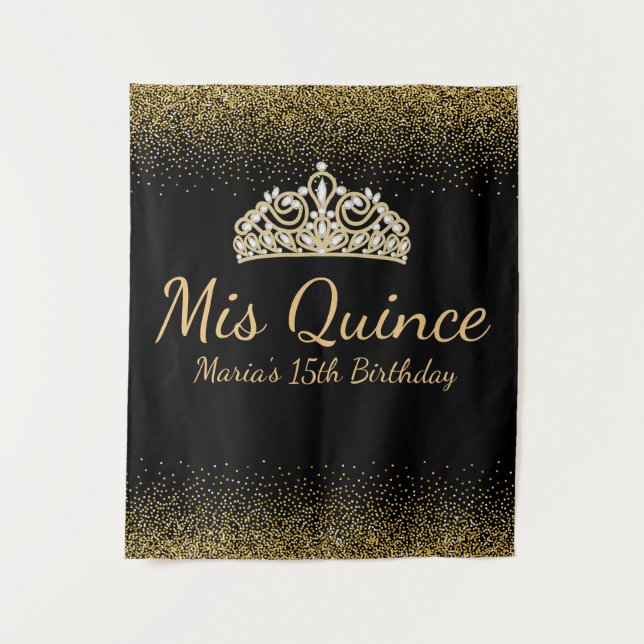 Tapiz Quinceanera, Purpurina de oro y negro (Anverso)