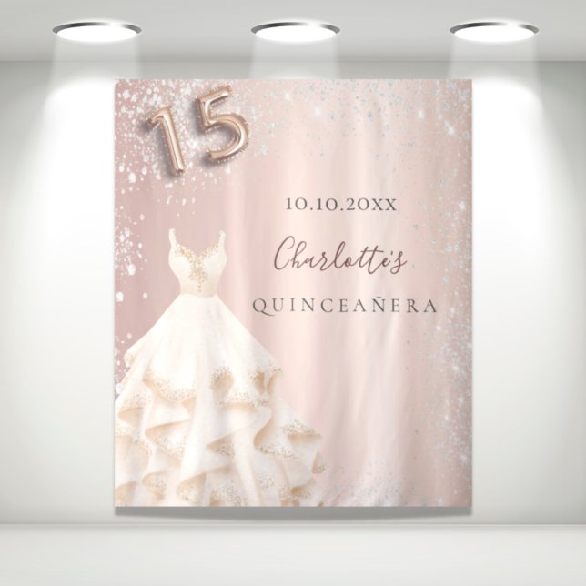 Tapiz Quinceanera rosa oro plata purpurina vestido polvo (Subido por el creador)