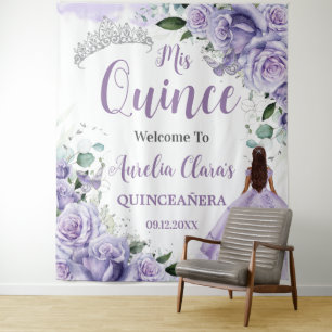 Tapiz Quinceañera Rosas Purpúreas Bienvenida Floral Prin