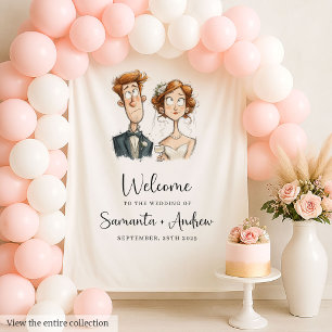 Tapiz Quirky Boda Tapestry Watercolor Fiesta de recién c