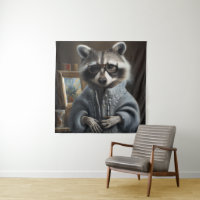 Raccoon con un abrigo de tricot y gafas graciosos