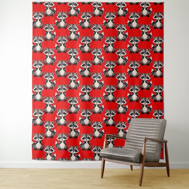 Tapiz Raccoon Pattern Design Red  (In situ)