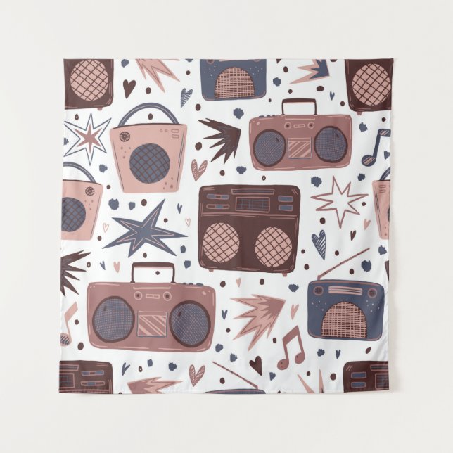 Tapiz Radios antiguas y grabadores de cinta. Mano sin co (Anverso)