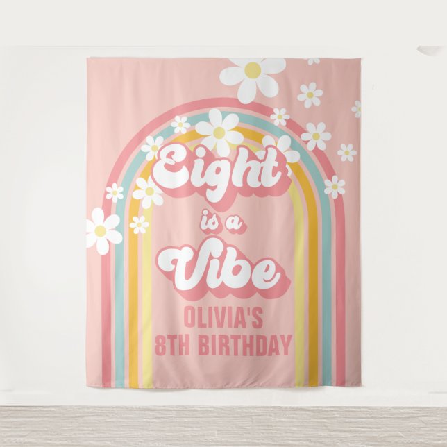 Tapiz Rainbow Retro Eight es una Vibra Genial Cumpleaños (Anverso)