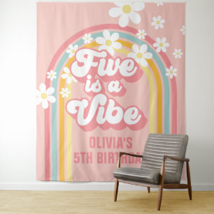 Tapiz Rainbow Retro Five es una Vibra Genial Cumpleaños
