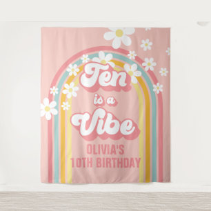 Tapiz Rainbow Retro Ten es una Vibra Divertida Cumpleaño