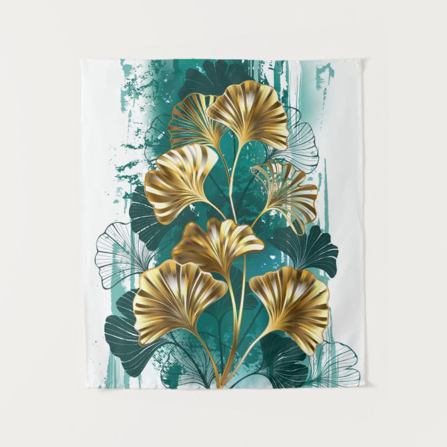 Tapiz Rama con hojas doradas Ginko Biloba (Anverso)