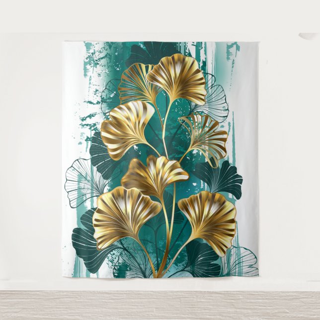 Tapiz Rama con hojas doradas Ginko Biloba (Anverso)