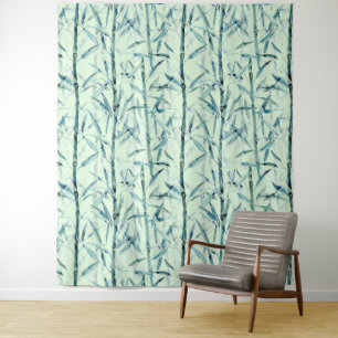 Tapiz Ramas de bambú, blanco, verde, hojas, bambú