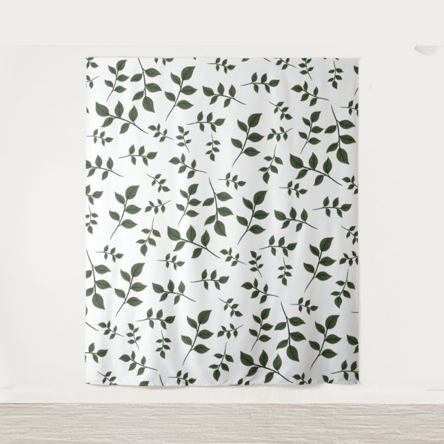 Tapiz Ramas de follaje con hojas verdes sobre blanco (Anverso)
