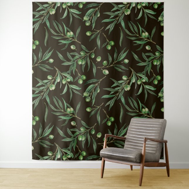 Tapiz Ramas de oliva acuarela en negro (In situ)