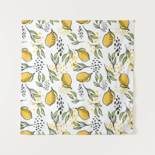 Tapiz Ramas verdes, limón: patrón abstracto.